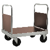 Plattformwagen verzinkt 960mm hoch mit 2 Schiebebügeln und Ladefläche 840x600mm aus MDF mit Bremse