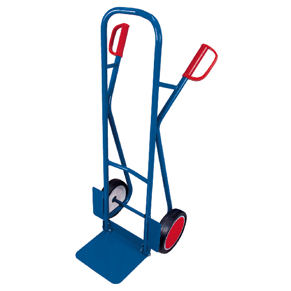 Chariot tubulaire en acier VARIOfit avec traverses courbées, capacité de charge de 250 kg, pelle pliable et pneus en caoutchouc plein-Lire la description