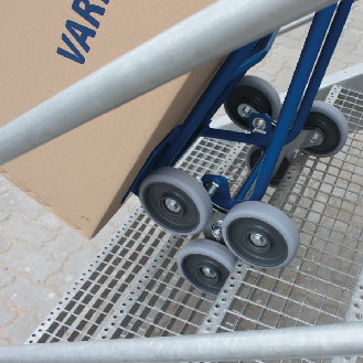 Treppenkarre 200kg Tragkraft mit 2 dreiarmigen Radsternen Maße 610x630x1310mm-Beschreibung lesen