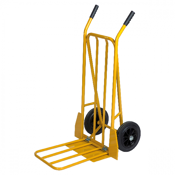 Chariot à bagages et diable pliable Kongamek 780x555x1110mm en jaune avec pneus en caoutchouc et capacité de charge de 250 kg-Leggi tutto