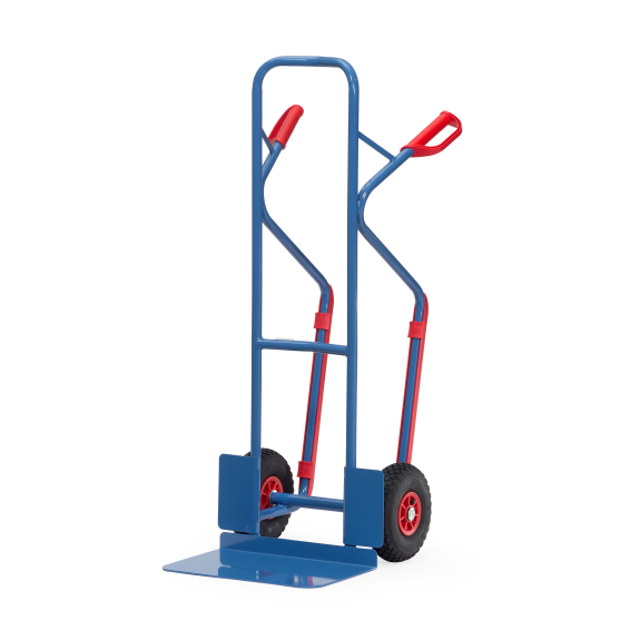Chariot tubulaire en acier Fetra avec pneus en caoutchouc plein, hauteur 1300 mm, patins en plastique, pelle 300x480 mm-Leggi tutto