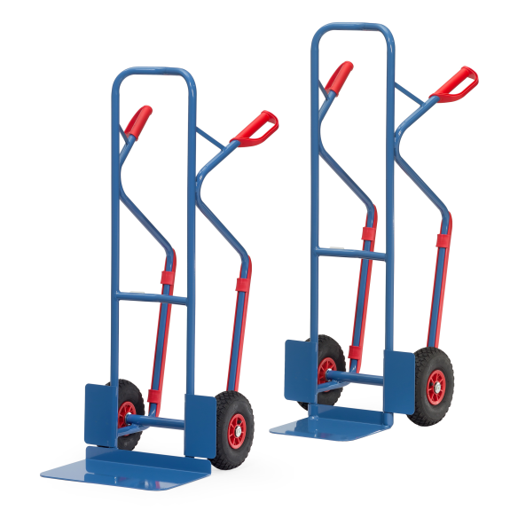 Chariot tubulaire en acier Fetra avec pneus en polyuréthane, hauteur 1300 mm avec patins en plastique, largeur de lame 320 mm-Leggi tutto