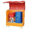 Bauer Gefahrstoff-Depot GD-B für Außenbereich mit Spritzschutzwand und GFK-Haube, Gelborange Bauer Gefahrstoff-Depot GD-B für Außenbereich mit Spritzschutzwand und GFK-Haube, Gelborange