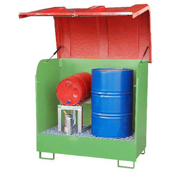 Bauer Gefahrstoff-Depot GD-B für Außenbereich mit Spritzschutzwand und GFK-Haube, Resedagrün Bauer Gefahrstoff-Depot GD-B für Außenbereich mit Spritzschutzwand und GFK-Haube, Resedagrün-Beschreibung lesen