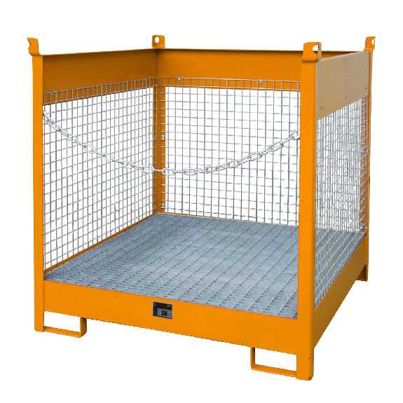 Bauer Fass-Stapelpalette FSP-4 D, Drahtgitterwände, Gelborange-Beschreibung lesen