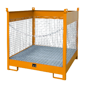 Bauer Fass-Stapelpalette FSP-4 D, Drahtgitterwände, Gelborange-Beschreibung lesen