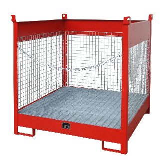 Bauer Fass-Stapelpalette FSP-4 D, Drahtgitterwände, Feuerrot-Beschreibung lesen