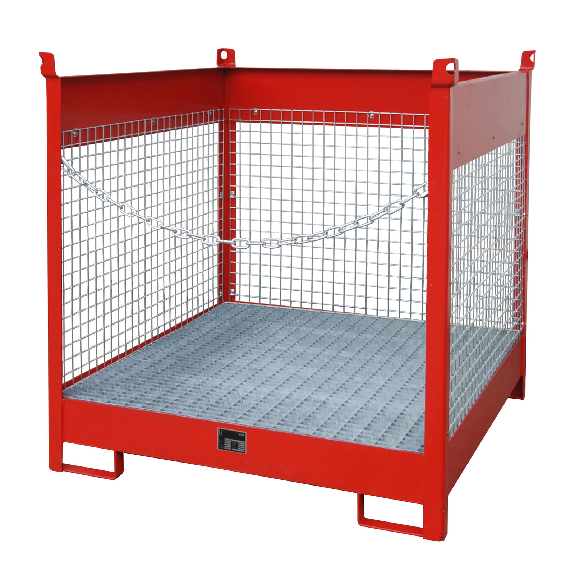Bauer Fass-Stapelpalette FSP-4 D, Drahtgitterwände, Feuerrot-Beschreibung lesen