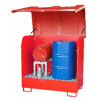 Bauer Gefahrstoff-Depot GD-B für Außenbereich mit Spritzschutzwand und GFK-Haube, Feuerrot-Beschreibung lesen