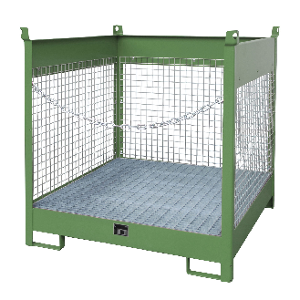 Bauer Fass-Stapelpalette FSP-4 D, Drahtgitterwände, Resedagrün-Beschreibung lesen