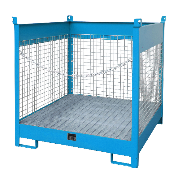 Bauer Fass-Stapelpalette FSP-4 D, Drahtgitterwände, Lichtblau-Beschreibung lesen