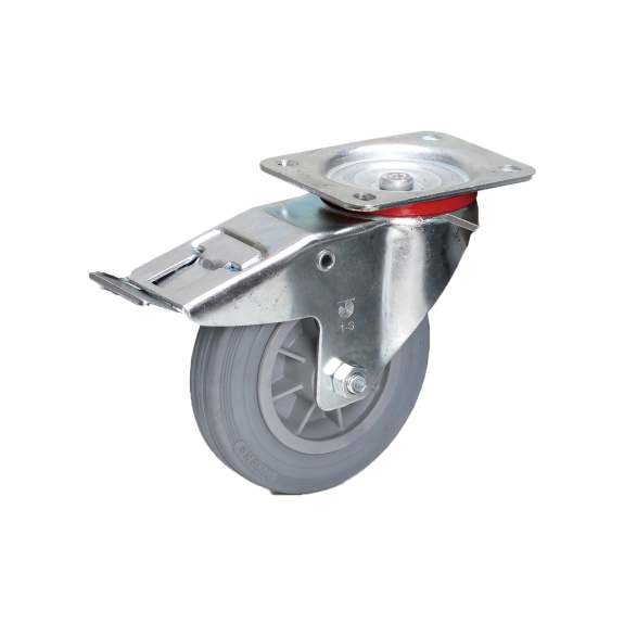 Roulette pivotante en caoutchouc plein Fetra avec frein, dimensions de roue 160x40 mm-Lire la description