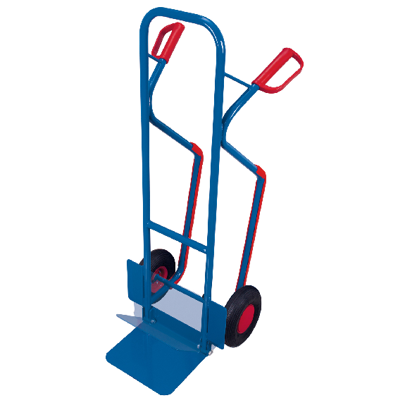 Chariot tubulaire en acier VARIOfit avec patins en plastique, capacité de charge de 200 kg, pelle pliable et pneus pneumatiques-Leggi tutto