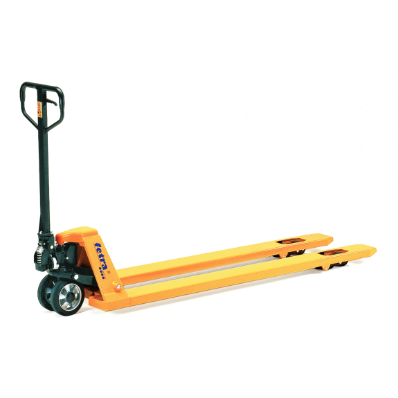 Transpallet manuale idraulico ad uso intensivo con ruote tandem in nylon per forche e ruote di sterzo in gomma - Lunghezza forcella di 1800 mm-Leggi tutto