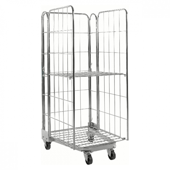 Kongamek Rollcontainer verzinkt 800x730x1910mm stapelbar mit Gitterboden und 3 Gitterwänden mit Bremse-Beschreibung lesen
