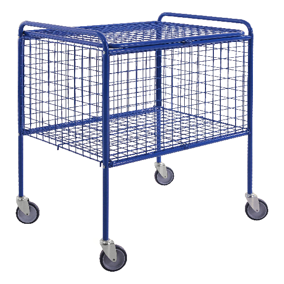 Chariot grillagé Kongamek 800x600x915mm bleu avec capacité de charge de 100kg et pneus en caoutchouc Ø125mm-Leggi tutto