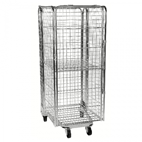 Kongamek Rollcontainer verzinkt 850x720x1770mm stapelbar mit Gitterboden und 4 Gitterwänden ohne Bremse-Beschreibung lesen