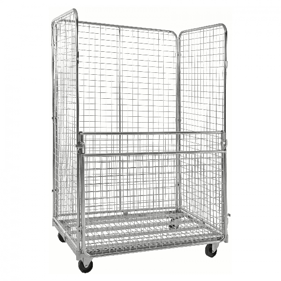 Kongamek Rollcontainer verzinkt 1200x800x1800mm mit 4 Gitterwänden 50x50mm vorne halb zu öffnen mit Bremse-Beschreibung lesen