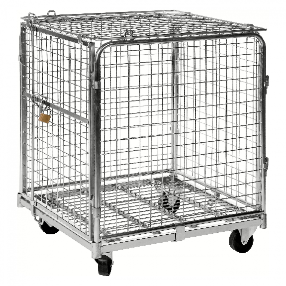 Kongamek Sicherheitscontainer 720x830x1000mm verzinkt mit Gitterboden, 4 Gitterwänden, Tür und Bremse-Beschreibung lesen