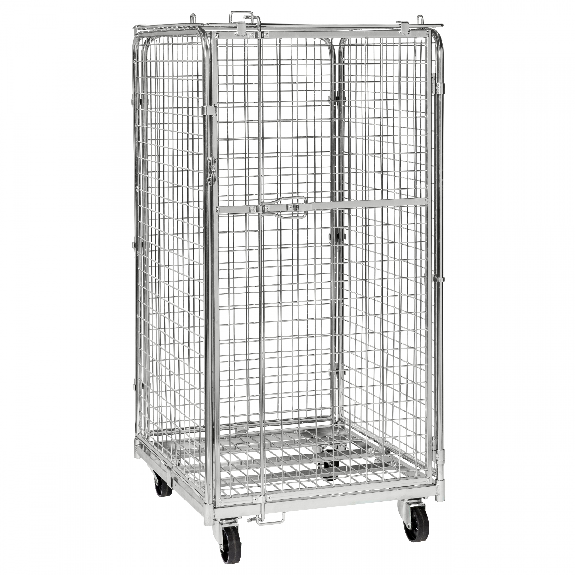 Kongamek Sicherheitscontainer 795x715x1505mm verzinkt mit Gitterboden, 4 Gitterwänden, Tür und Bremse-Beschreibung lesen