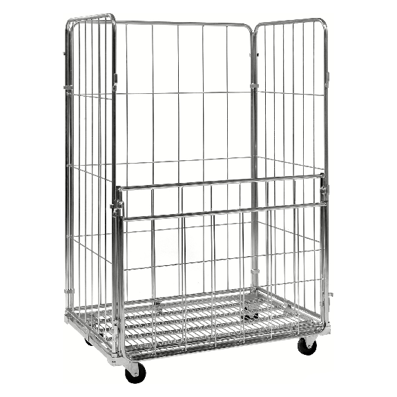 Kongamek Rollcontainer verzinkt 1200x800x1800mm mit 4 Gitterwänden vorne halb zu öffnen mit Bremse-Beschreibung lesen
