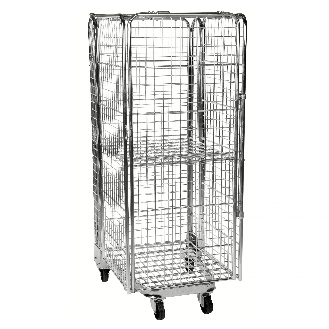 Kongamek Rollcontainer verzinkt 850x720x1770mm stapelbar mit Gitterboden und 4 Gitterwänden mit Bremse-Beschreibung lesen