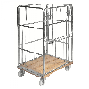 Kongamek Rollcontainer verzinkt 845x630x1390mm mit Holzboden, 4 Gitterwänden, 1 Tür in der Hälfte zu öffnen und Bremse