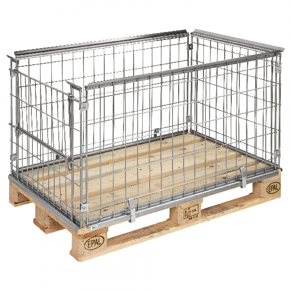 Conteneur palette Kongamek galvanisé de 640 mm de haut, semi-ouvrant sur le côté, adapté aux palettes Euro 1200x800 mm-Leggi tutto