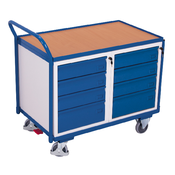 VARIOfit Werkstattwagen mit gebogenen Schiebegriff, 8 Schubladen und 1 Ladefläche 985x590mm VARIOfit Werkstattwagen mit gebogenen Schiebegriff, 8 Schubladen und 1 Ladefläche 985x590mm-Beschreibung lesen