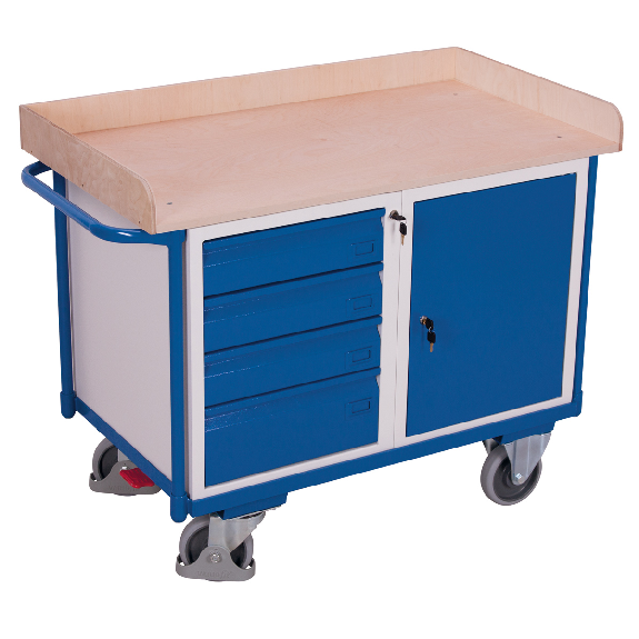 VARIOfit Werkstattwagen mit 4 Schubladen, Schrank und Ladefläche 1125x630mm-Beschreibung lesen