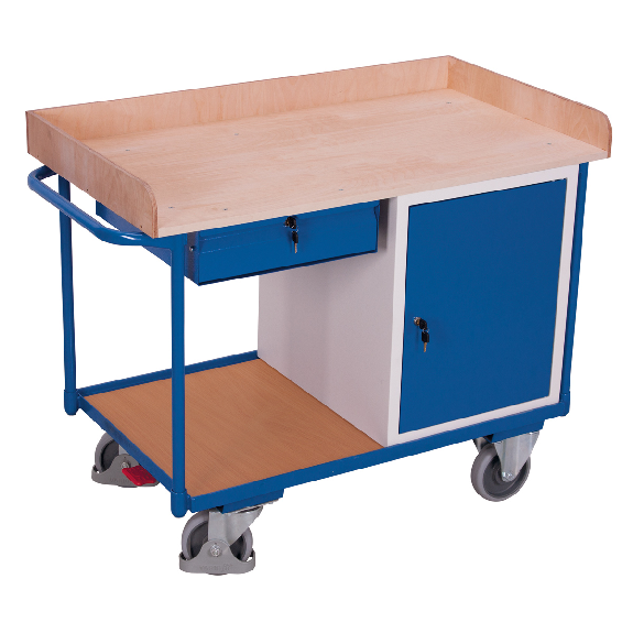 VARIOfit Werkstattwagen mit Schiebegriff, Schrank, Schublade und 2 Ladeflächen bis 1125x630mm-Beschreibung lesen