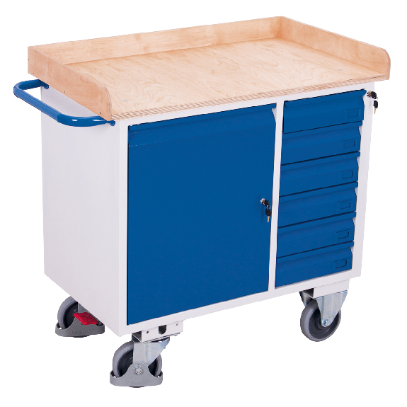VARIOfit Werkstattwagen mit Schiebegriff, Schrank, 6 Schubladen und Ladefläche mit Rand 1000x600mm-Beschreibung lesen