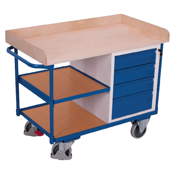 VARIOfit Werkstattwagen mit Schiebegriff, 4 Schubladen und 3 Ladeflächen bis 1125x630mm-Beschreibung lesen