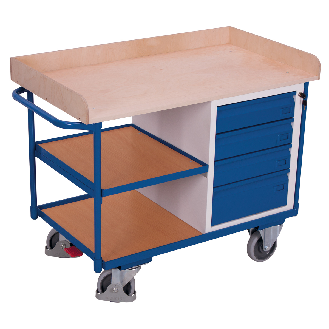 VARIOfit Werkstattwagen mit Schiebegriff, 4 Schubladen und 3 Ladeflächen bis 1125x630mm-Beschreibung lesen