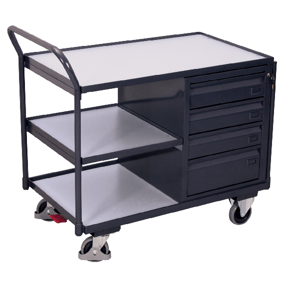 Carrello da officina ESD con 3 aree di carico e 4 cassetti-Leggi tutto