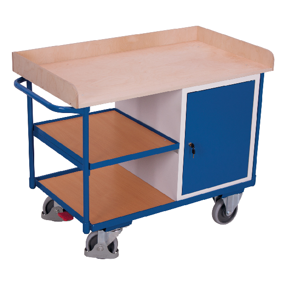 VARIOfit Werkstattwagen mit Schiebegriff, Schrank und 3 Ladeflächen bis 1125x630mm VARIOfit Werkstattwagen mit Schiebegriff, Schrank und 3 Ladeflächen bis 1125x630mm-Beschreibung lesen