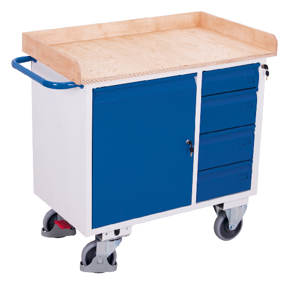 VARIOfit Werkstattwagen mit Schiebegriff, Schrank, 4 Schubladen und Ladefläche mit Rand 1000x600mm VARIOfit Werkstattwagen mit Schiebegriff, Schrank, 4 Schubladen und Ladefläche mit Rand 1000x600mm-Beschreibung lesen