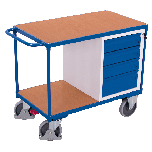 Chariot d'atelier avec poignée coulissante, 4 tiroirs et 2 zones de chargement de 500 kg de capacité-Leer más