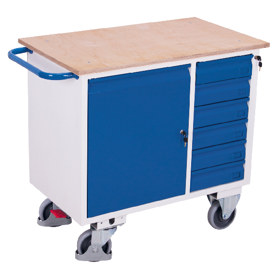 VARIOfit Werkstattwagen mit Schiebegriff, Schrank, 6 Schubladen und großer Ladefläche 1000x600mm VARIOfit Werkstattwagen mit Schiebegriff, Schrank, 6 Schubladen und großer Ladefläche 1000x600mm-Beschreibung lesen