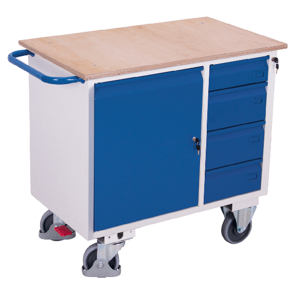VARIOfit Werkstattwagen mit Schiebegriff, Schrank, 4 Schubladen und großer Ladefläche 1000x600mm VARIOfit Werkstattwagen mit Schiebegriff, Schrank, 4 Schubladen und großer Ladefläche 1000x600mm-Beschreibung lesen