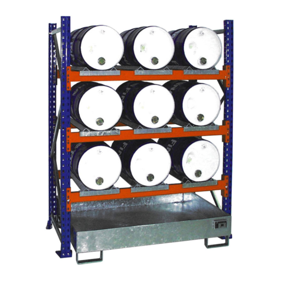 Bauer Anbauregal 3005 für Fässer mit 3 Ebenen, Auffangwanne ohne Gitterrost, 9x60l liegend-Beschreibung lesen