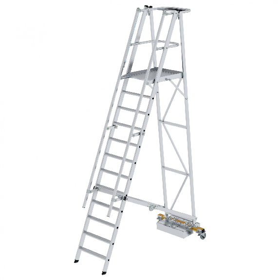 Podestleiter fahrbar mit schmaler Traverse 12 Stufen-Beschreibung lesen