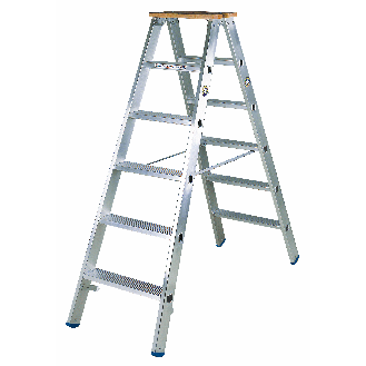 Iller Stufenstehleiter mit 2x3 Stufen 2,25m AH und 2 Holzstufen als Abschluss-Beschreibung lesen