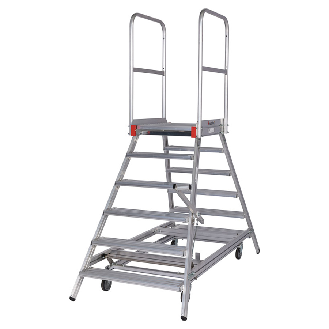Euroline Premium 516 Mobile Podesttreppe beidseitig begehbar mit Zentralfeststellung fahrbar 6 Stufen-Beschreibung lesen
