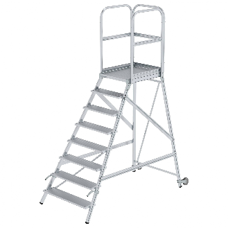 MUNK Podestleiter mit Rollen und Griff Aluminium geriffelt 8 Stufen-Beschreibung lesen