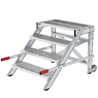 Arbeitsplattform mobil aus Stahl mit Gitterrost 800 mm, 4 Stufen-Beschreibung lesen