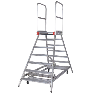 Euroline Premium 516 Mobile Podesttreppe beidseitig begehbar mit Zentralfeststellung fahrbar 7 Stufen-Beschreibung lesen