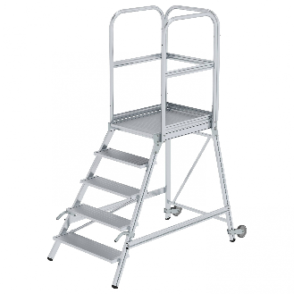 Podestleiter aus Aluminium mit Rollen und Griff, 5 Stufen-Beschreibung lesen