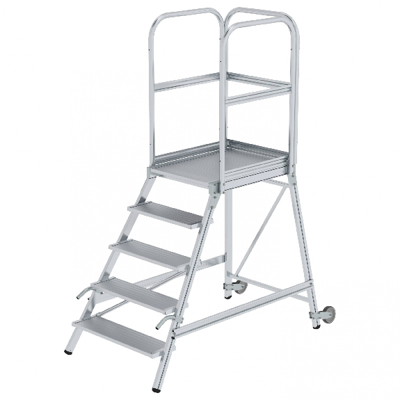 Podestleiter aus Aluminium mit Rollen und Griff, 5 Stufen-Beschreibung lesen