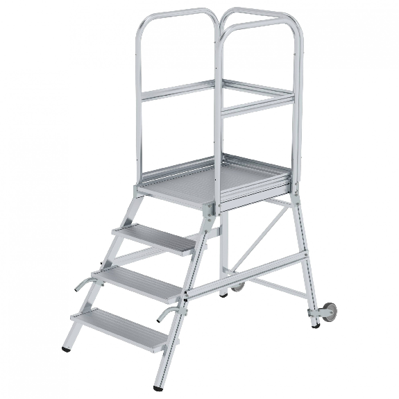 Podestleiter aus Aluminium mit Rollen und Griff, 4 Stufen-Beschreibung lesen